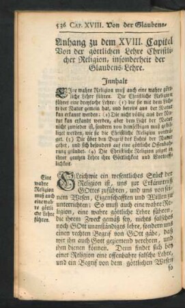 Anhang zu dem XVIII. Capitel Von der göttlichen Lehre Christlicher Religion, insonderheit der Glaubens-Lehre.