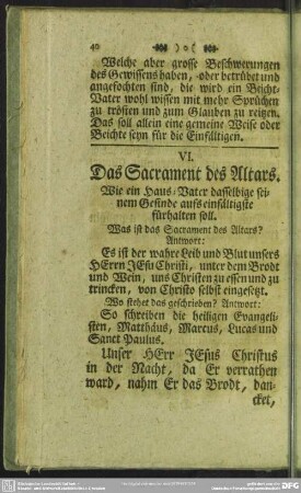 VI. Das Sacrament des Altars
