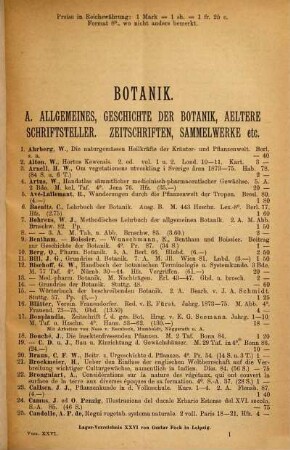 Lager-Verzeichnis ..., 26. Botanik : Anhang: Landwirtschaft, Forstwirtschaft, Gartenbau etc. ; Inhalts-Verzeichnis umstehend