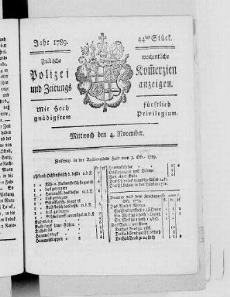 44tes Stück., Ausgabe vom 4. November 1789