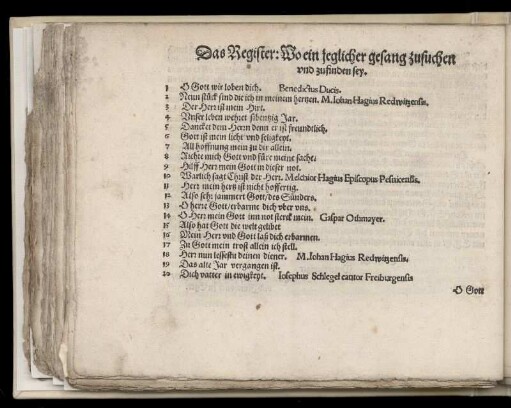 Das Register: Wo ein jeglicher Gesang zusuchen und zufinden sey.