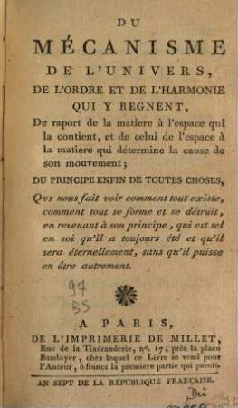 Du Mécanisme de l'Univers