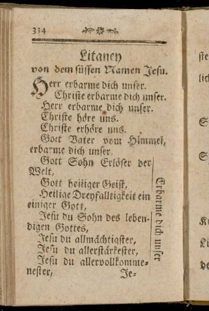 Litaney von dem süssen Namen Jesu.