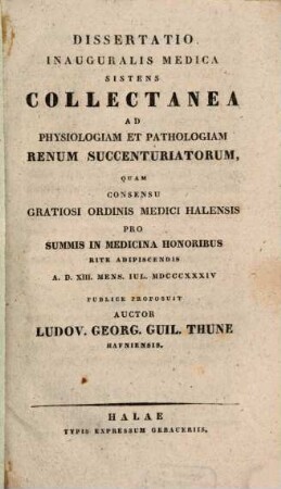 Disseratio inauguralis medica sistens Collectanea ad physiologiam et pathologiam renum succenturiatorum