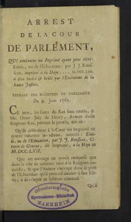 Arrest de la cour de Parlement