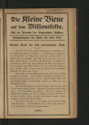 Kriegsausgabe für April bis Juni 1916.