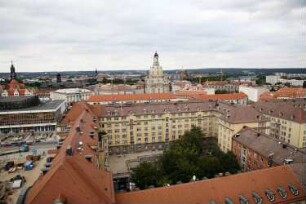 Dresden-Altstadt. Blick vom Turm der Kreuzkirche nach Nordnordost zur Frauenkirche