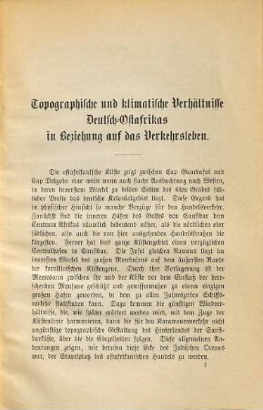 Die Verkehrs- und Handelsverhältnisse in Deutsch-Ostafrika