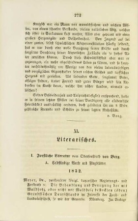 XI.1. Forstliche Literatur vom Oberforstrath von Berg