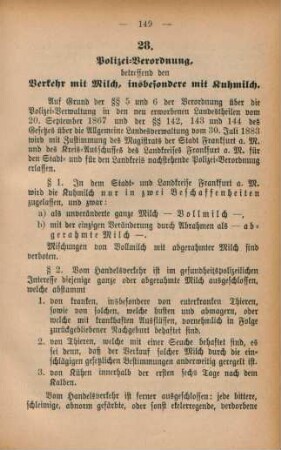 28. Polizei-Verordnung, betreffend den Verkehr mit Milch, insbesondere mit Kuhmilch.