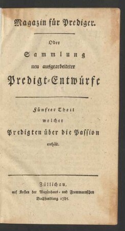Sechster Theil 1786: Magazin für Prediger