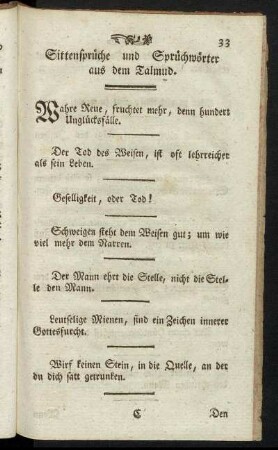 Sittensprüche und Sprüchwörter aus dem Talmud.