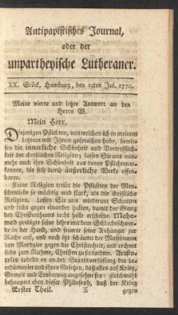 XX. Stück, Hamburg, den 13ten Jul. 1770