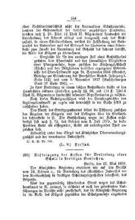 Aufbringung der Kosten für Vertretung einer Schule in streitigen Bausachen : [V. Volksschulwesen]