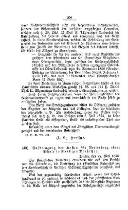 Aufbringung der Kosten für Vertretung einer Schule in streitigen Bausachen : [V. Volksschulwesen]