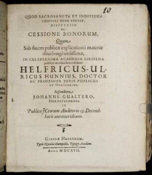 Disputatio De Cessione Bonorum