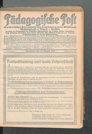Katholikentag und kath. Lehrerschaft