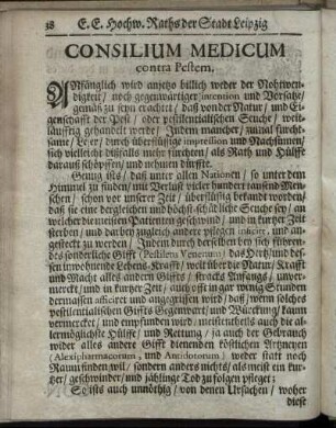 Consilium Medicum contra Pestem.