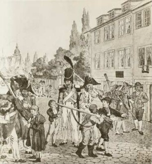 Die Leipziger Jugend führt die angekommenen Franzosen in die Quartiere