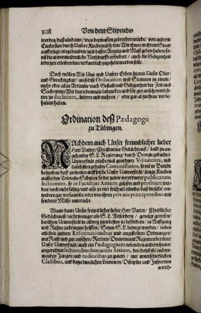 Ordination deß Pædagogii zu Tübingen.