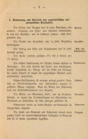 I. Gewinnung und Vertrieb von vegetabilischen und animalischen Produkten.