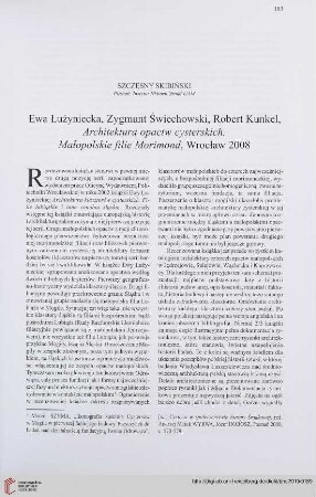 72: [Rezension von: Ewa Łużyniecka, Zygmunt Świechowski, Robert Kunkel, Architektura opactw cysterskich]