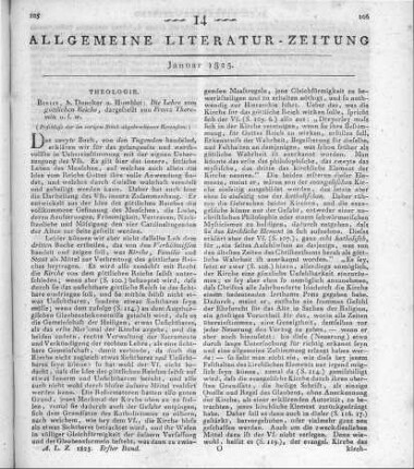 Theremin, F.: Die Lehre vom göttlichen Reiche. Berlin : Duncker & Humblot 1823 (Beschluss der im vorigen Stück abgebrochenen Recension)