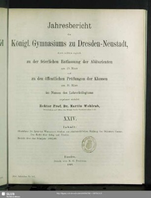 24.1897/98: Jahresbericht des Königl. Gymnasiums zu Dresden-Neustadt : Schuljahr Ostern ... bis Ostern ...