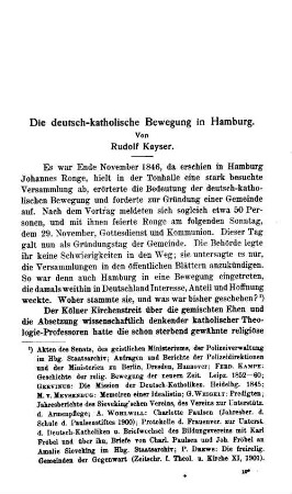 Die deutsch-katholische Bewegung in Hamburg.