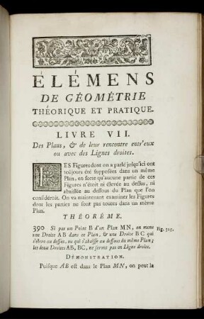 Livre VII. Des Plans, & de leur rencontre entr'eux ou avec des Lignes droites.