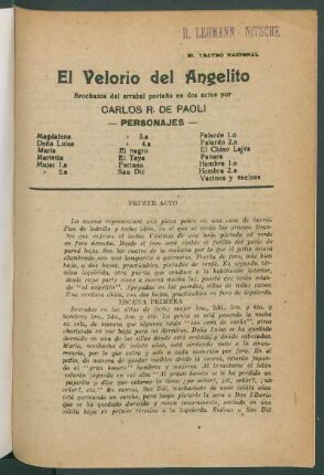 1918003100: El velorio del angelito : brochazos del arrabal porteño en dos actos