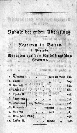 Inhalt der ersten Abtheilung