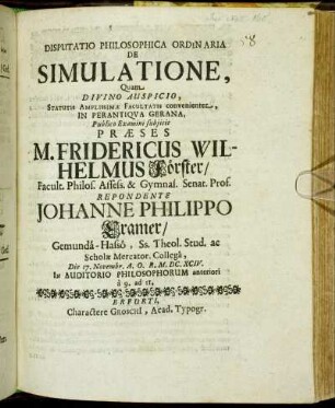 Disputatio Philosophica Ordinaria De Simulatione