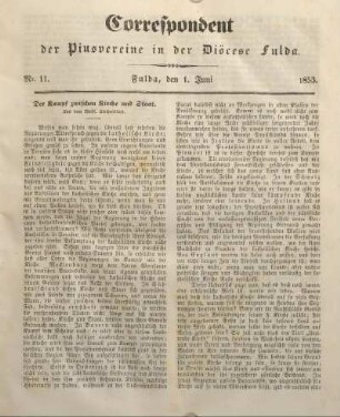 Nr. 11. Fulda, den 1. Juni