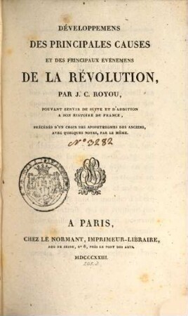 Développement des principales causes et des principaux événemens de la Revolution