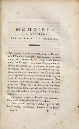 Mémoires pour servir à l'histoire de la vie privée, du retour, et du règne de Napoléon en 1815. 1