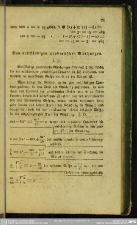 Von vollständigen quadratischen Gleichungen