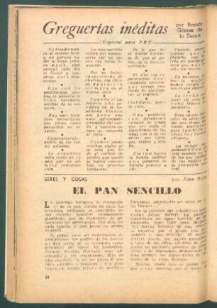El pan sencillo : Seres y cosas