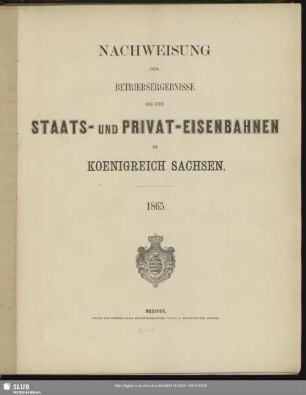 1865: Nachweisung der Betriebsergebnisse bei den Staats- und Privat-Eisenbahnen im Königreich Sachsen