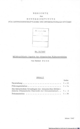 Militärpolitische Aspekte der chinesischen Kulturrevolution