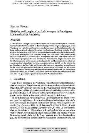 Einfache und komplexe Lexikalisierungen in Paradigmen kommunikativer Ausdrücke