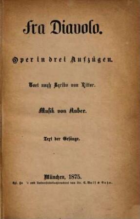 Fra Diavolo : Oper in drei Aufzügen