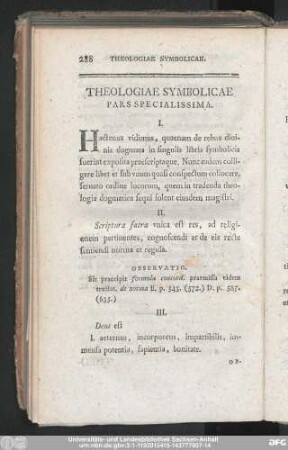Theologiae Symbolicae Pars Specialissima.
