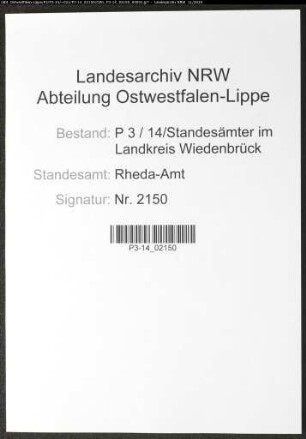 Sterberegister Standesamt Rheda-Amt