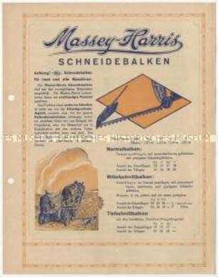 Schneidebalken für Grasmäher von der Firma Massey-Harris und Co. in Kanada