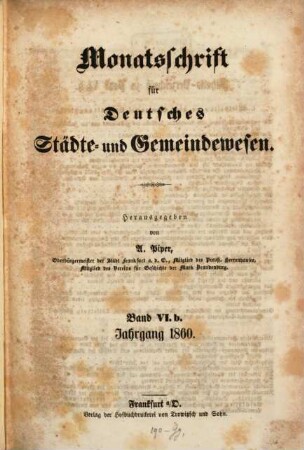 Monatsschrift für deutsches Städte- und Gemeindewesen. 6,b = H. 7-12. 1860