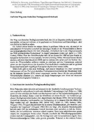 Auf dem Weg zum deutschen Neologismenwörterbuch