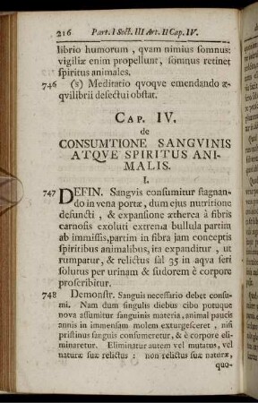 Cap. IV. de Consumtione Sanguinis Atque Spiritus Animalis.
