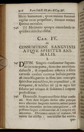 Cap. IV. de Consumtione Sanguinis Atque Spiritus Animalis.