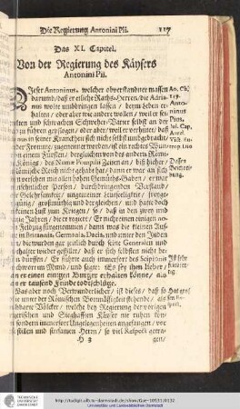 Das XI. Capitel. Von der Regierung des Käysers Antonini Pii.